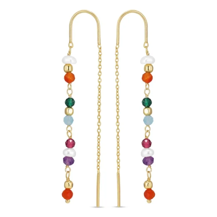 lange multikleurige ketting oorbellen in verguld zilver - Loom Stones