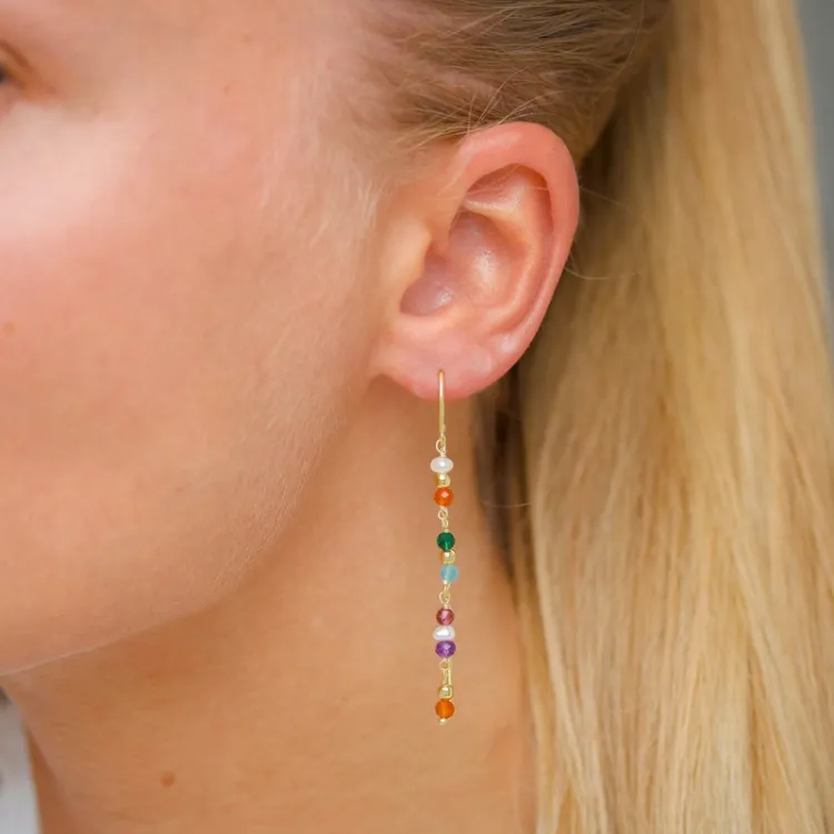 lange multikleurige ketting oorbellen in verguld zilver - Loom Stones