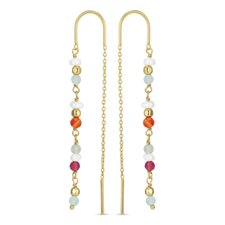 lange multikleurige ketting oorbellen in verguld zilver - Loom Stones