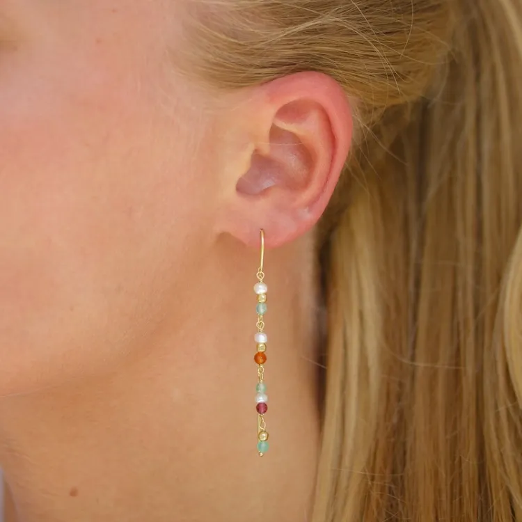 lange multikleurige ketting oorbellen in verguld zilver - Loom Stones