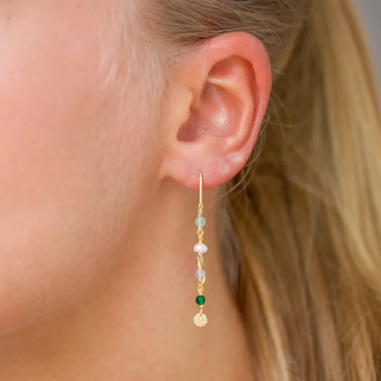 lange groene ketting oorbellen in verguld zilver - Loom Stones