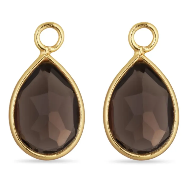 druppel rookkleurige kwarts hangers voor oorbellen in verguld zilver - Mix & Match