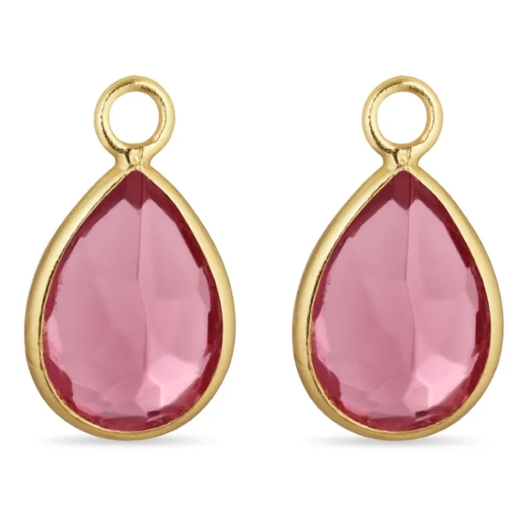 druppel pink kristal hangers voor oorbellen in verguld zilver - Mix & Match