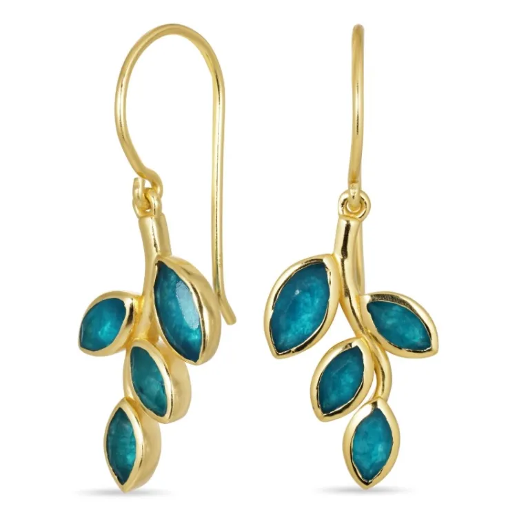 blad blaume jadesteen oorbellen in verguld zilver - Loom Stones