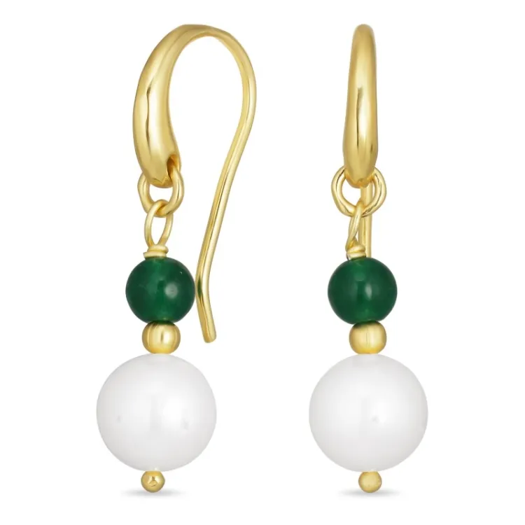 lange groen onyx oorbellen in verguld zilver - Loom Stones