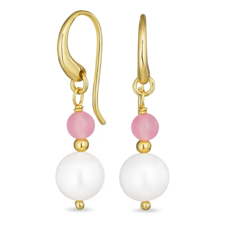 lange roze kristal oorbellen in verguld zilver - Loom Stones