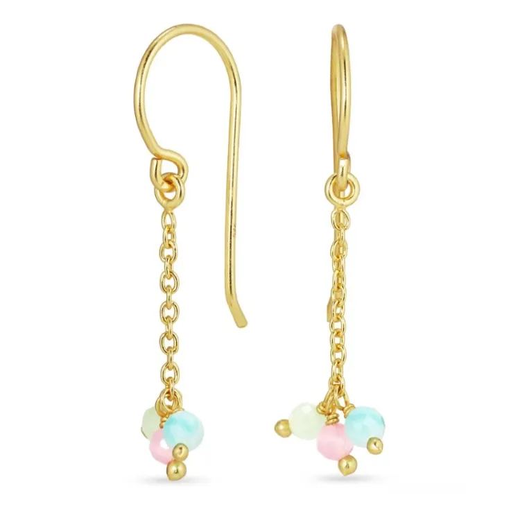 lange steen ketting oorbellen in verguld zilver - Loom Stones