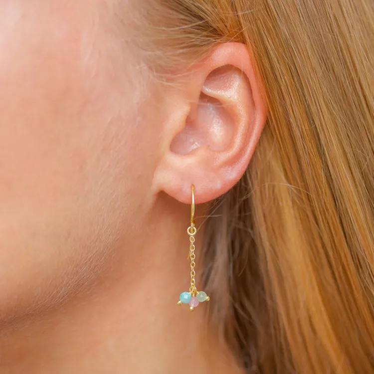 lange steen ketting oorbellen in verguld zilver - Loom Stones