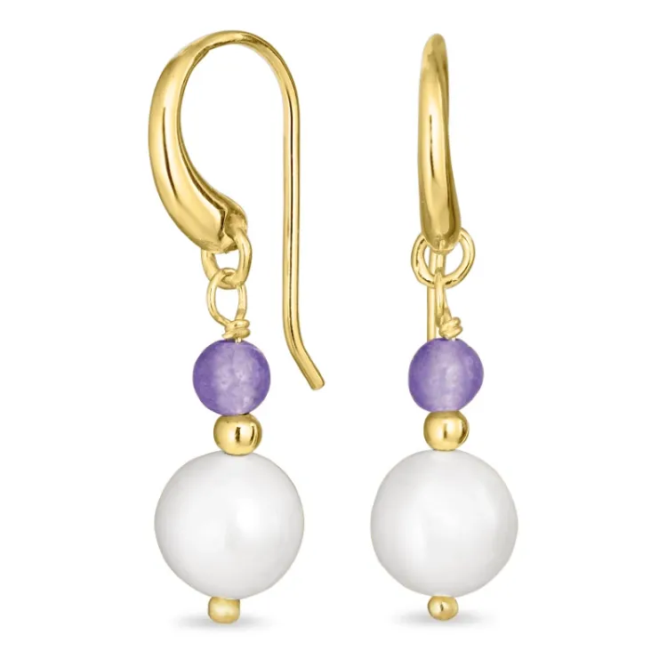 lange lila jadesteen oorbellen in verguld zilver - Loom Stones