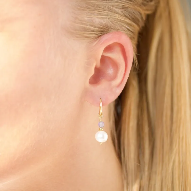lange lila jadesteen oorbellen in verguld zilver - Loom Stones
