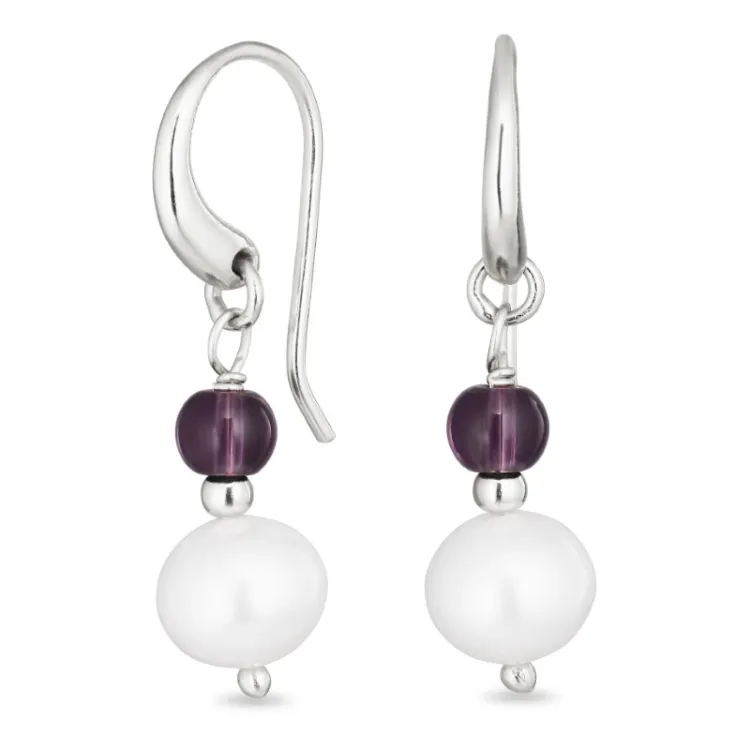 lange paarse kristal oorbellen in zilver - Loom Stones