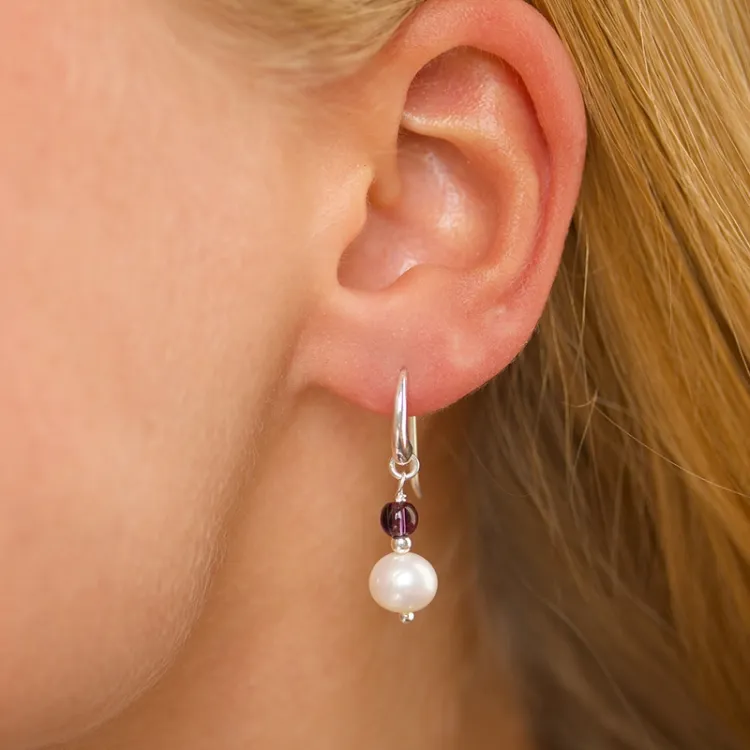 lange paarse kristal oorbellen in zilver - Loom Stones