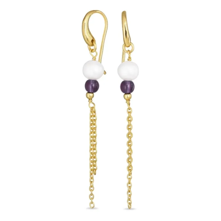 blauwe donkerblauw kristal ketting oorbellen in verguld sterlingzilver - Loom Stones