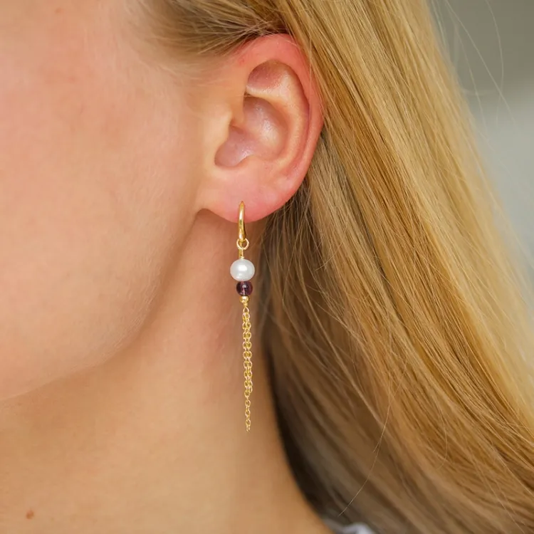 blauwe donkerblauw kristal ketting oorbellen in verguld sterlingzilver - Loom Stones