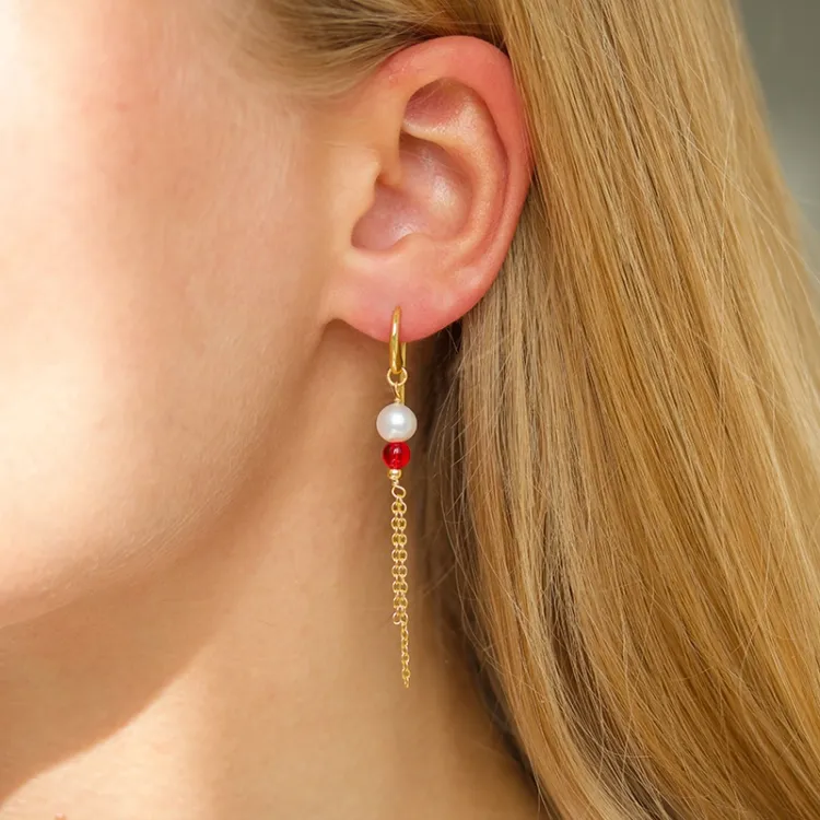 pink kristal ketting oorbellen in verguld zilver - Loom Stones