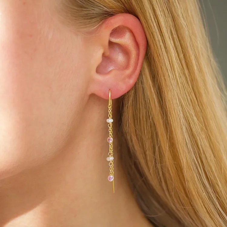 Pink zirkoon ketting oorbellen in verguld zilver