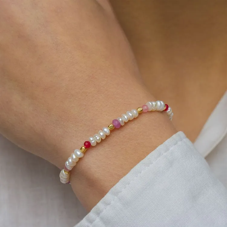 pink steen armband in verguld sterlingzilver  x   - Loom Stones