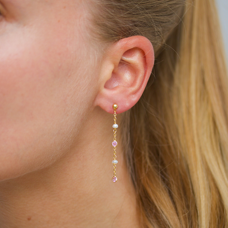 Pink zirkoon ketting oorbellen in verguld zilver