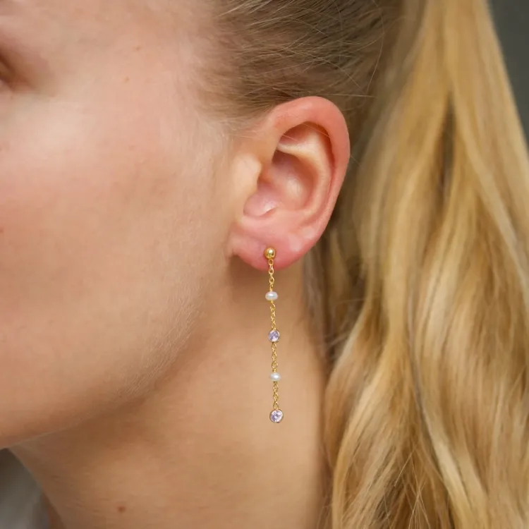 paarse zirkoon ketting oorbellen in verguld zilver