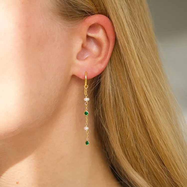 groen kristal ketting oorbellen in verguld zilver