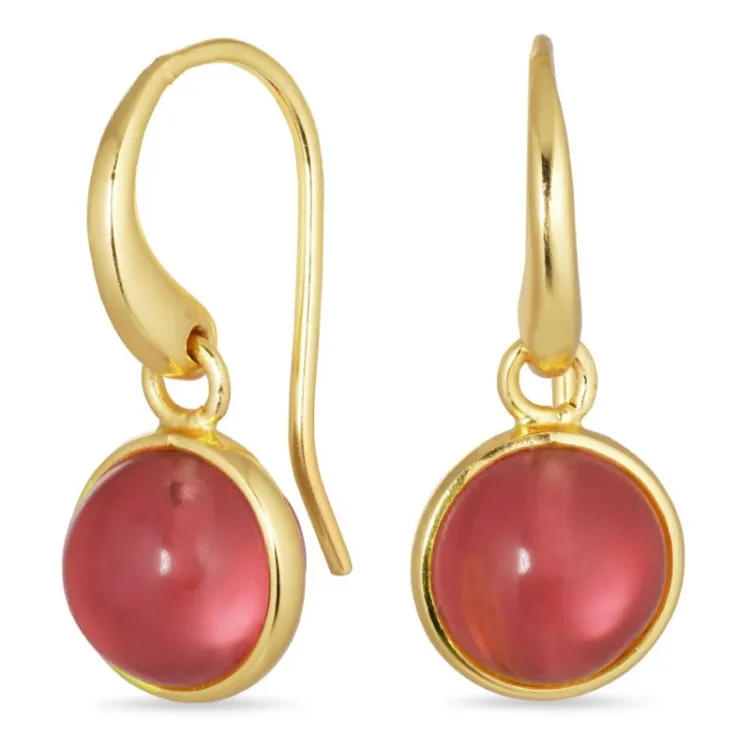 rond pink kristal oorbellen in verguld zilver - Loom Stones
