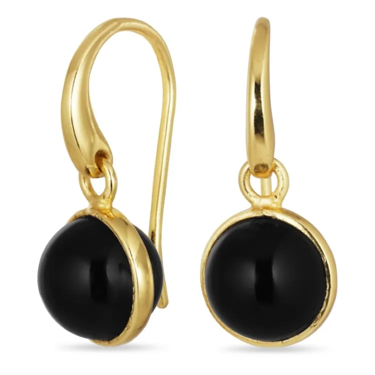 rond zwarte onyx oorbellen in verguld zilver - Loom Stones
