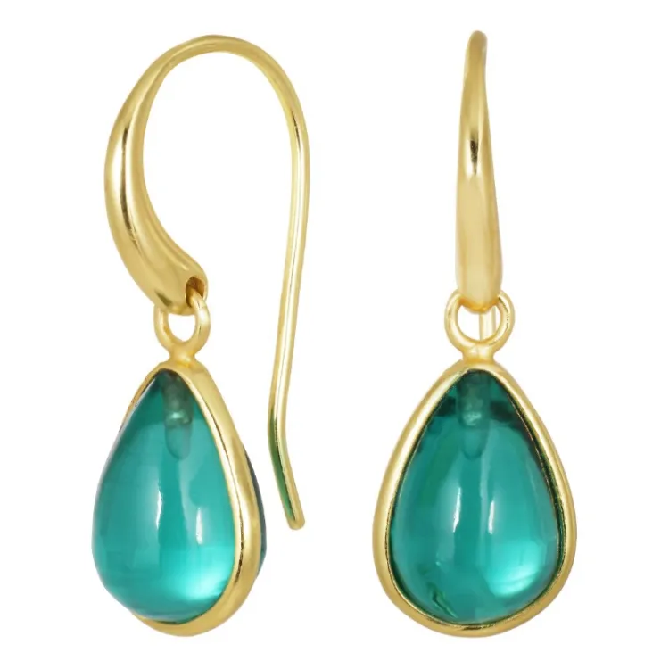 druppel aqua kristal oorbellen in verguld sterlingzilver - Loom Stones