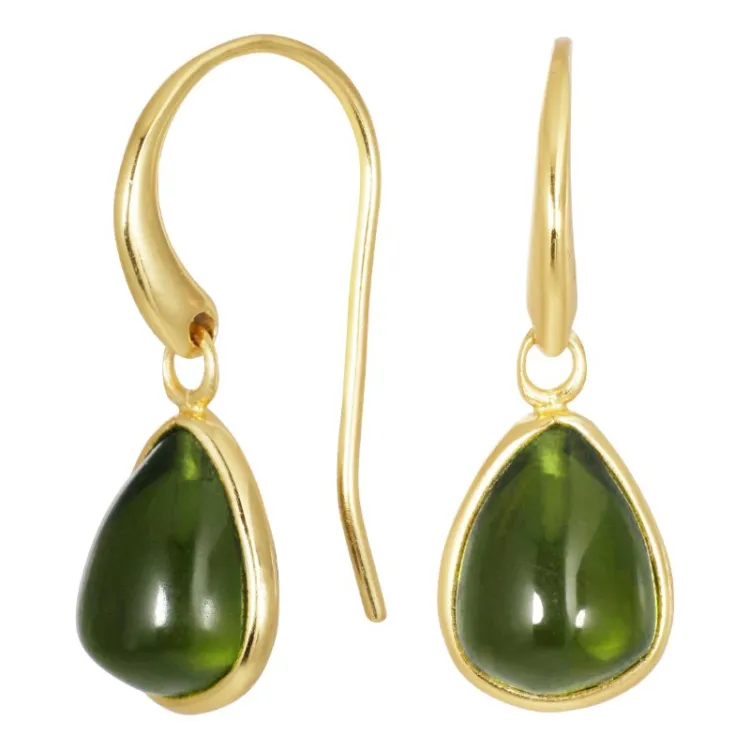 druppel leger groen kristal oorbellen in verguld zilver - Loom Stones