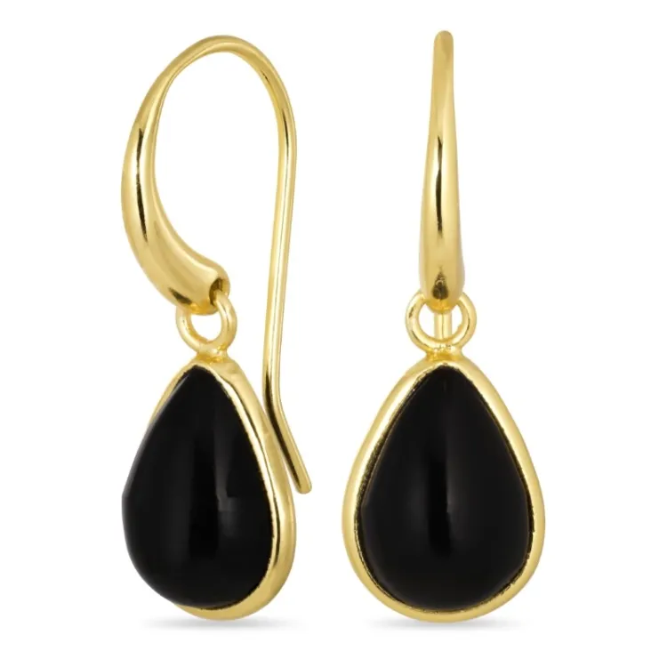druppel zwarte onyx oorbellen in verguld zilver - Loom Stones