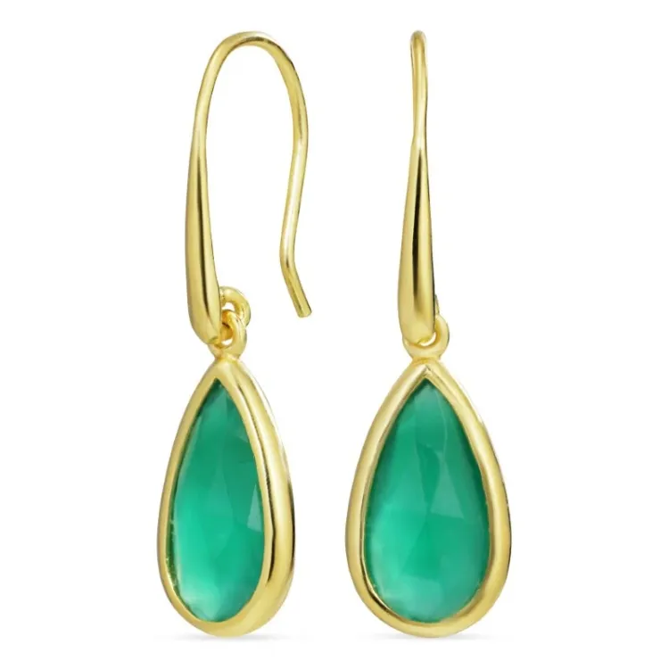 druppel groen onyx oorbellen in verguld zilver - Loom Stones