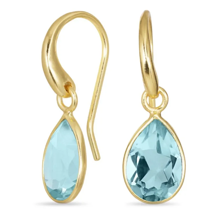 druppel blauwe kristal oorbellen in verguld zilver - Loom Stones