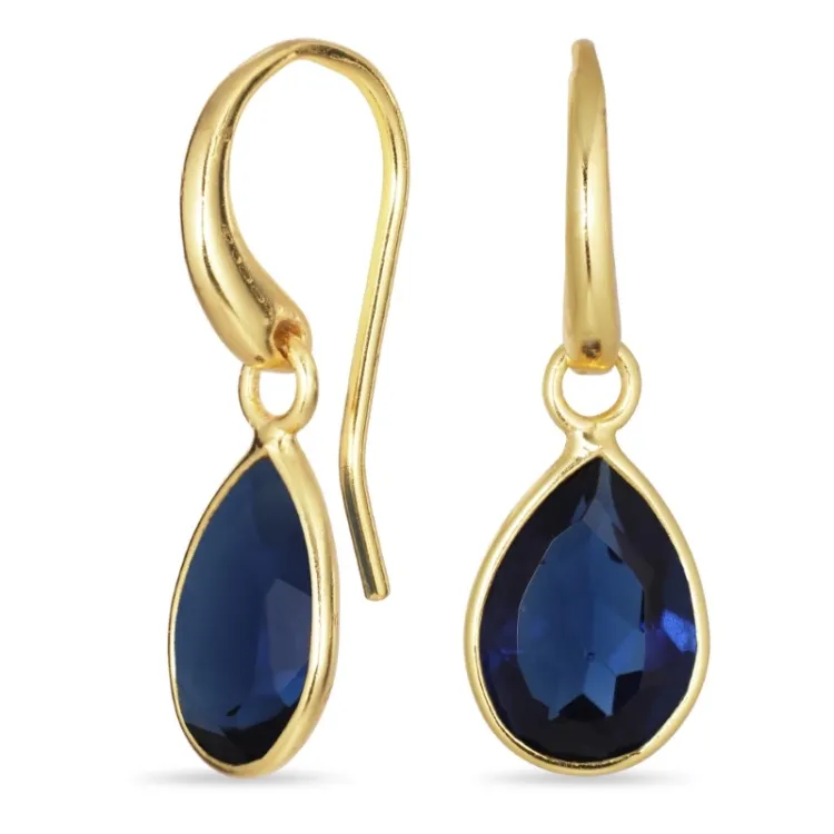 druppel synthetisch blauwe saffier oorbellen in verguld zilver - Loom Stones
