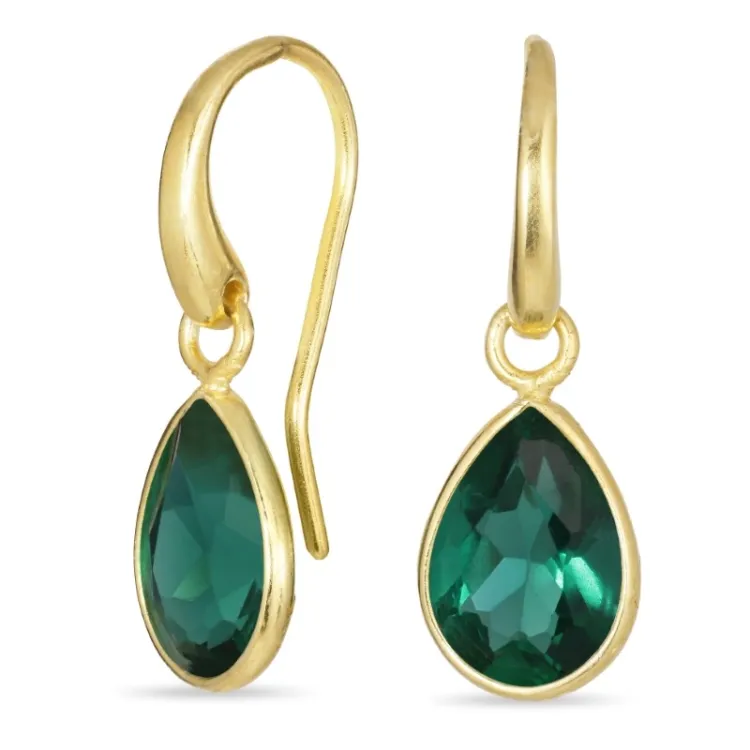 druppel aqua kristal oorbellen in verguld zilver - Loom Stones