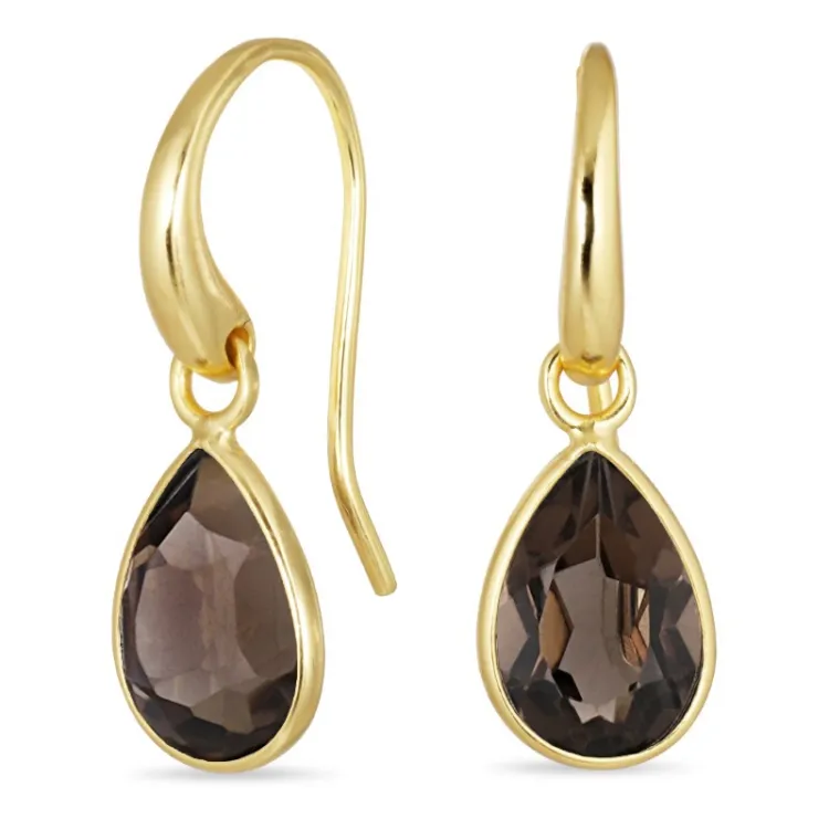 druppel rookkleurige kwarts oorbellen in verguld zilver - Loom Stones