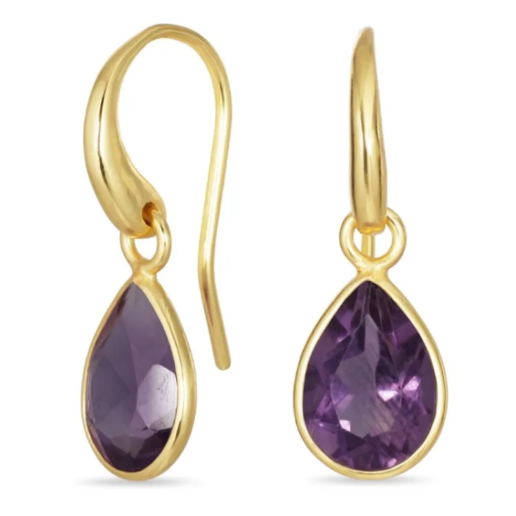 druppel paarse amethist oorbellen in verguld zilver - Loom Stones