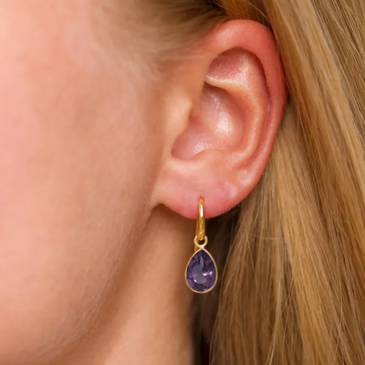 druppel paarse amethist oorbellen in verguld zilver - Loom Stones