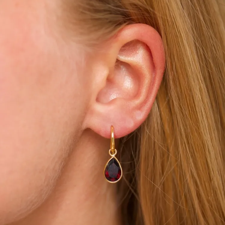 druppel granaat oorbellen in verguld zilver - Loom Stones