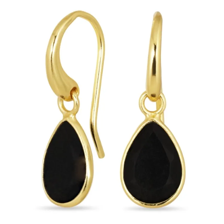 druppel zwarte onyx oorbellen in verguld zilver - Loom Stones
