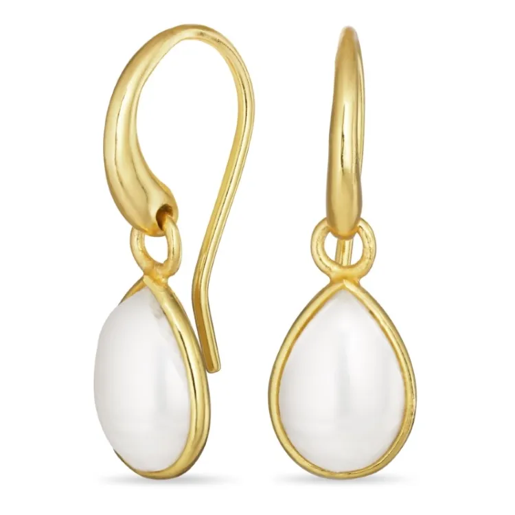 druppel parel oorbellen in verguld zilver - Loom Stones