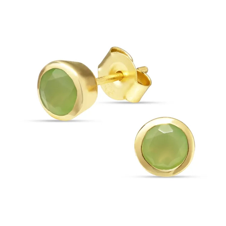 6,5 mm prehnite oorsteker in verguld zilver - Loom Stones