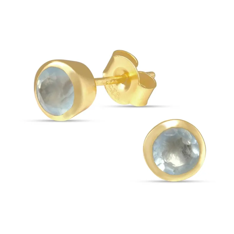 6,5 mm aquamarijn oorsteker in verguld zilver - Loom Stones