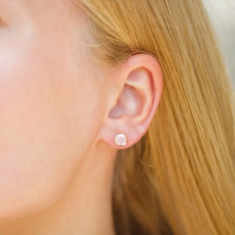 6,5 mm roze kristal oorsteker in verguld sterlingzilver - Loom Stones