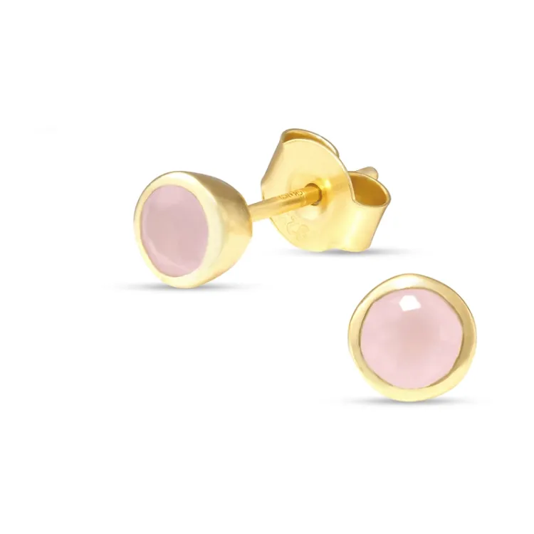 5 mm roze kristal oorsteker in verguld sterlingzilver - Loom Stones
