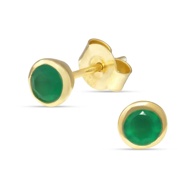 5 mm groen onyx oorsteker in verguld zilver - Loom Stones