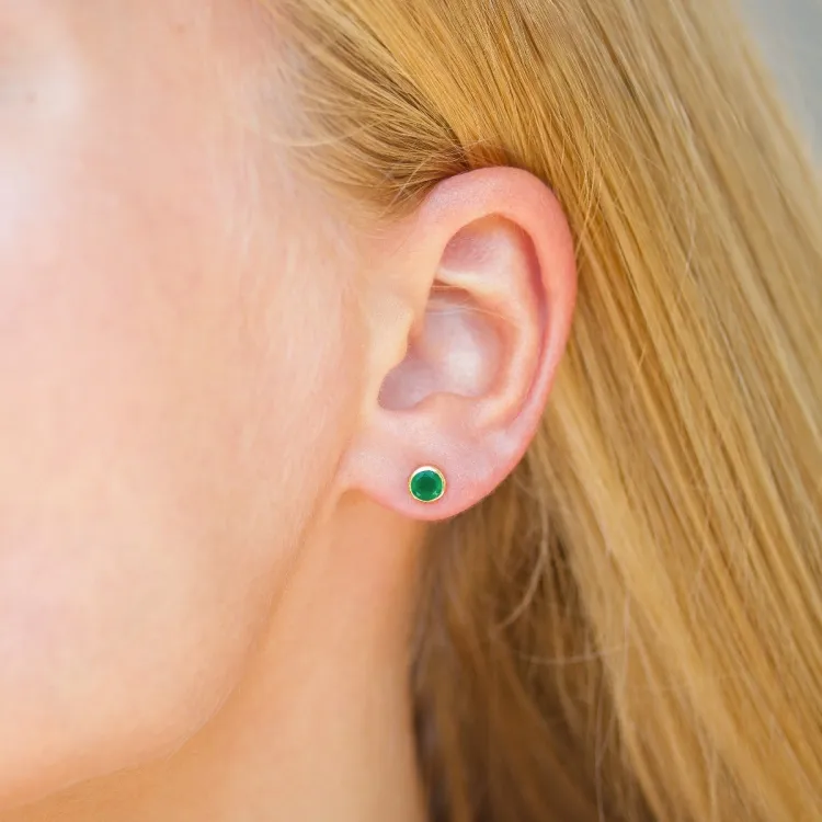 5 mm groen onyx oorsteker in verguld zilver - Loom Stones