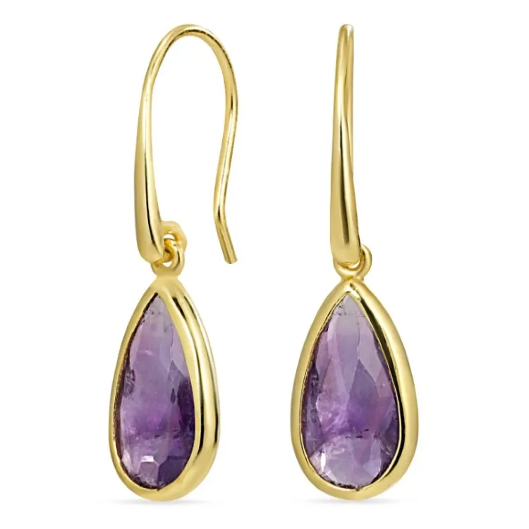 lange druppel paarse amethist oorbellen in verguld sterlingzilver - Loom Stones