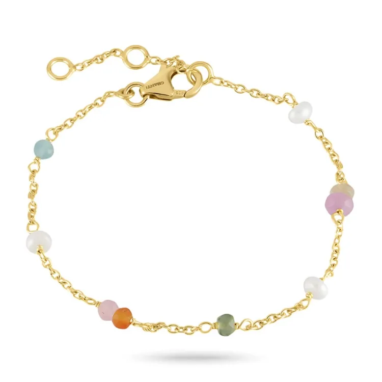 veelkleurig steen armband in verguld sterlingzilver  x 3,5 mm  - Loom Stones