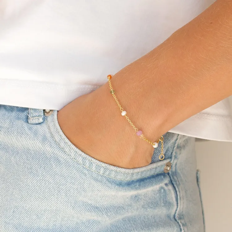 veelkleurig steen armband in verguld sterlingzilver  x 3,5 mm  - Loom Stones
