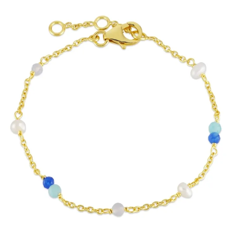 blauwe steen armband in verguld sterlingzilver  x 4,5 mm  - Loom Stones
