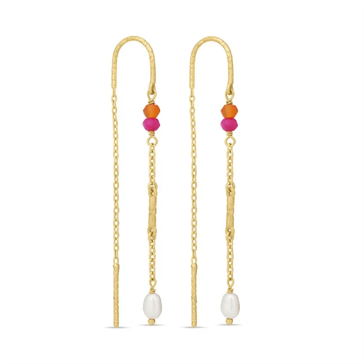 pink ketting oorbellen in verguld zilver - Loom Stones